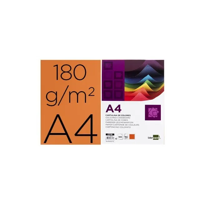 CARTULINA LIDERPAPEL A4 180G/M2 NARANJA FUERTE PAQUETE DE 100
