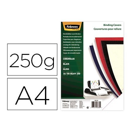 TAPA DE ENCUADERNACION FELLOWES DIN A4 CARTON BRILLO NEGRO CHROMOLU...