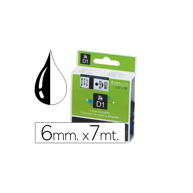 CINTA DYMO NEGRO-BLANCO 6MM X 7MT D1