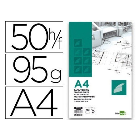 BLOC PAPEL VEGETAL LIDERPAPEL ENCOLADO 210X297MM 50 HOJAS 95G/M2