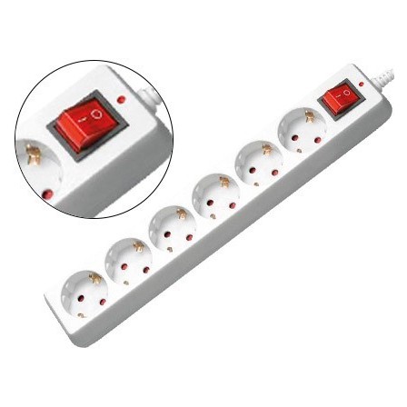 REGLETA 6 TOMAS MEDIARANGE BLANCA CON INTERRUPTOR LONGITUD CABLE 1,4M