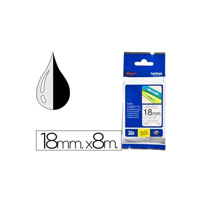 CINTA BROTHER TZE-141 TRANSPARENTE-NEGRO 18MM LONGITUD 8 MT
