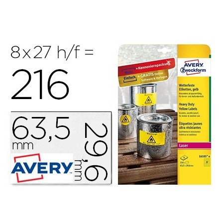 ETIQUETA ADHESIVA AVERY POLIESTER AMARILLO FLUORESCENTE 63,5X29,6 M...