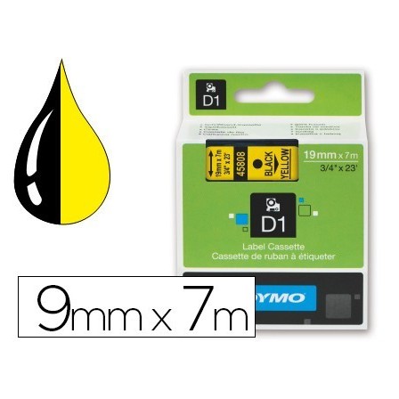 CINTA DYMO NEGRO AMARILLO 9MM X 7 MT D1