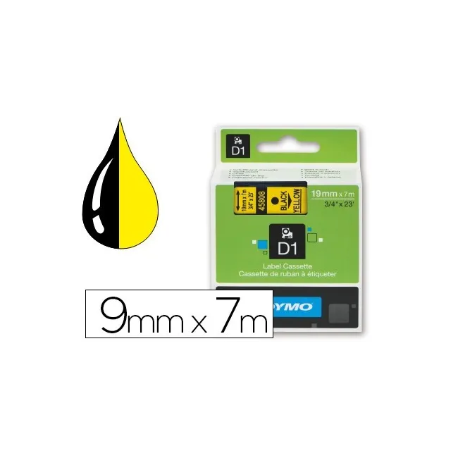 CINTA DYMO NEGRO AMARILLO 9MM X 7 MT D1