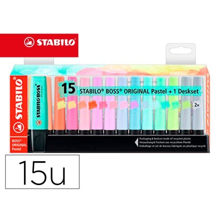 ROTULADOR STABILO BOSS FLUORESCENTE 70 PASTEL DESKSET ESTUCHE DE 15...