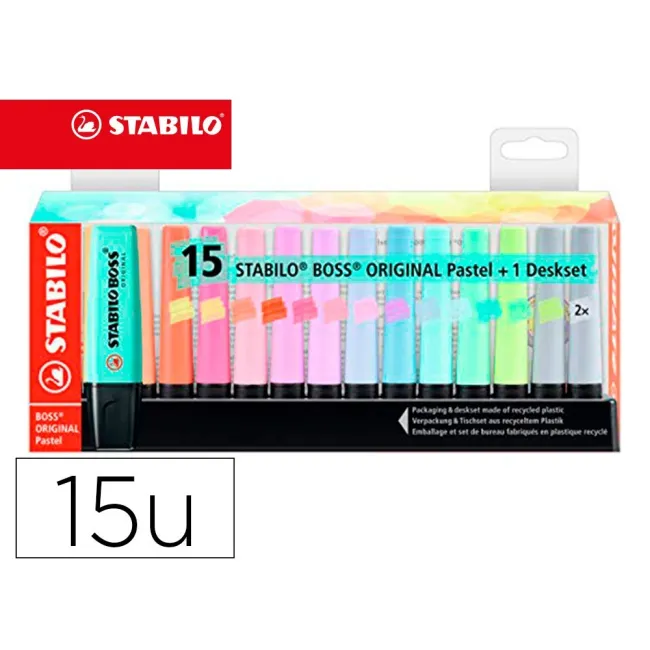 ROTULADOR STABILO BOSS FLUORESCENTE 70 PASTEL DESKSET ESTUCHE DE 15...