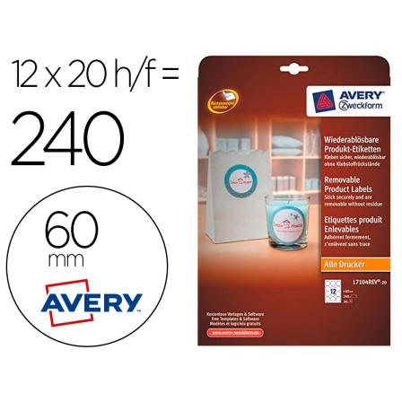 ETIQUETA ADHESIVA AVERY BLANCA REDONDA REMOVIBLE PARA IMPRESORA LAS...