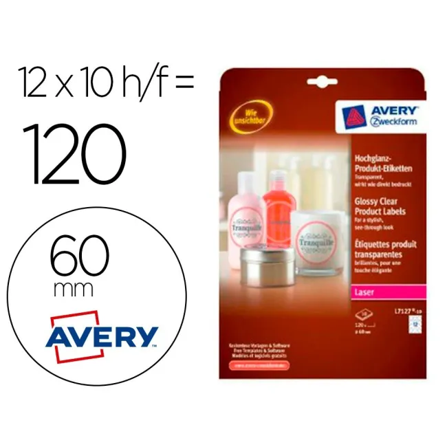 ETIQUETA ADHESIVA AVERY BRILLANTE INVISIBLE REDONDA PARA IMPRESORA ...