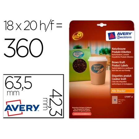 ETIQUETA ADHESIVA AVERY KRAFT EFECTO CARTON OVALADA 63,5X42,3 MM RE...
