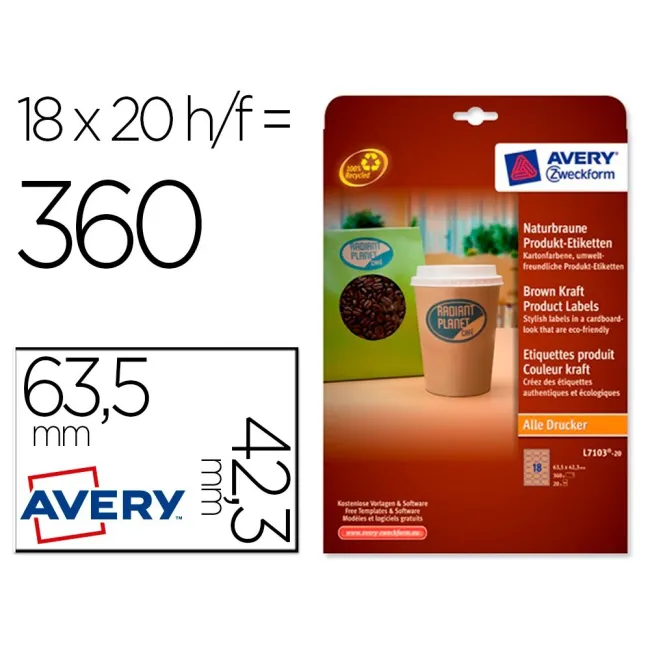 ETIQUETA ADHESIVA AVERY KRAFT EFECTO CARTON OVALADA 63,5X42,3 MM RE...