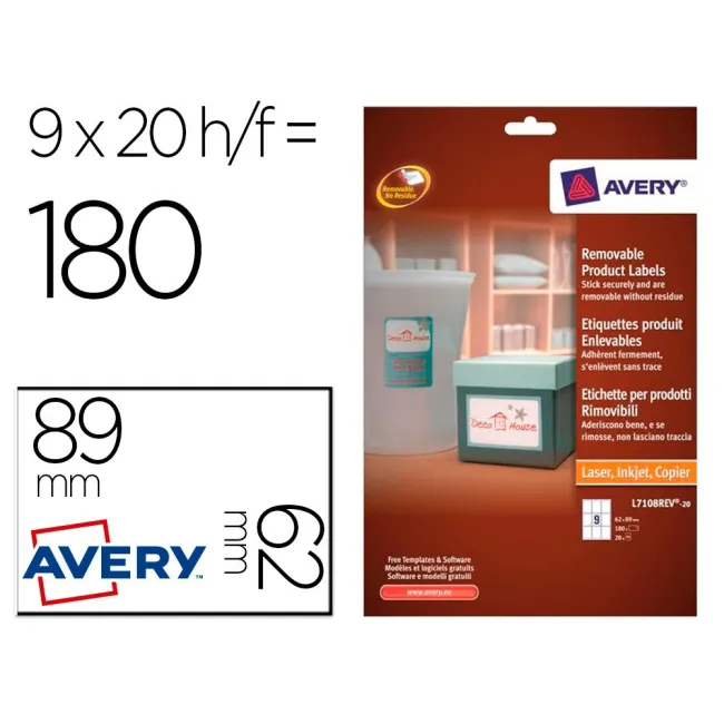 ETIQUETA ADHESIVA AVERY REMOVIBLE PARA IMPRESORA LASER INYECCION TI...