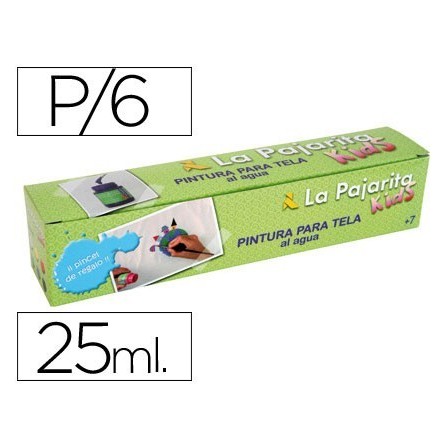 PINTURA PARA TELA LA PAJARITA -SET DE 6 COLORES SURTIDOS+ PINCEL