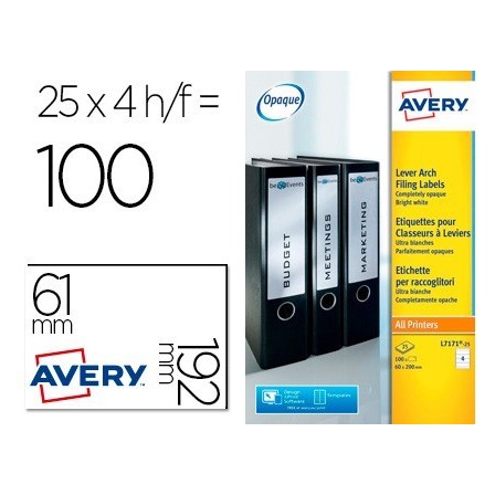 ETIQUETA ADHESIVA AVERY PERMANENTE BLANCA 61X192 MM PARA LOMO ARCHI...