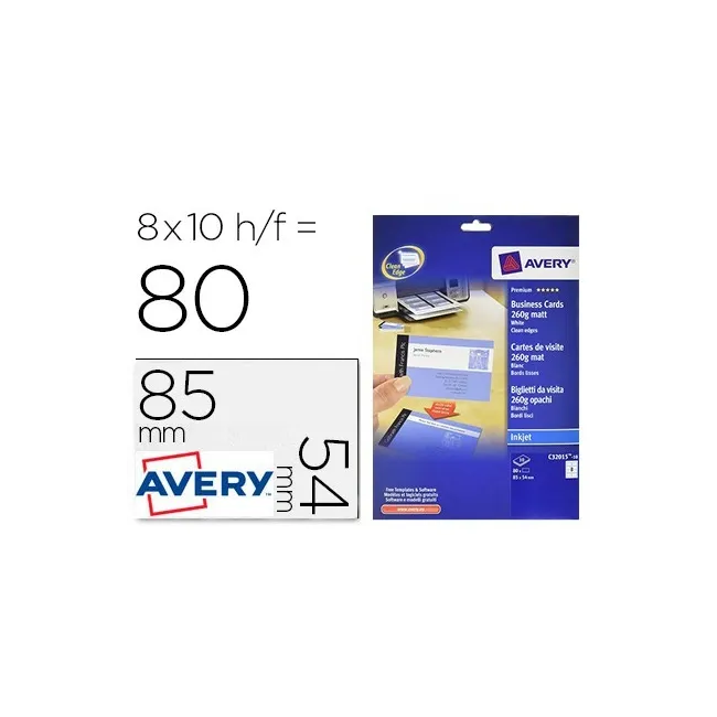 TARJETA DE VISITA AVERY BLANCA MATE 85X54 MM IMPRIMIBLE DOBLE CARA ...