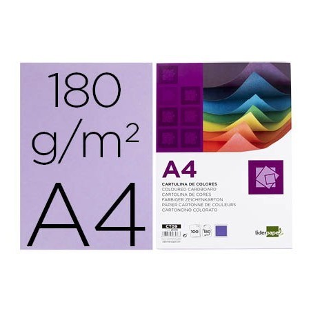 CARTULINA LIDERPAPEL A4 180G/M2 LILA PAQUETE DE 100