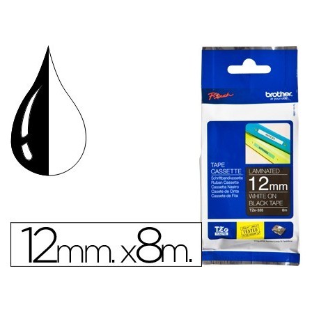 CINTA BROTHER TZE-335 NEGRO-BLANCO 12MM LONGITUD 8MTS