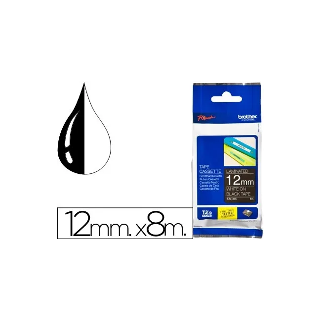 CINTA BROTHER TZE-335 NEGRO-BLANCO 12MM LONGITUD 8MTS