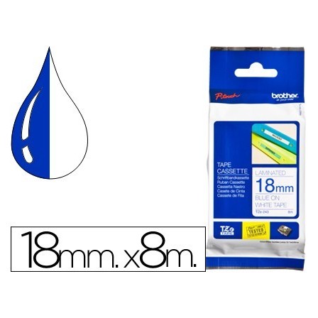 CINTA BROTHER TZE-243 LAMINADA AZUL-BLANCO 18 MM 8MTS