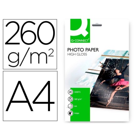 PAPEL Q-CONNECT FOTO GLOSSY KF02163 DIN A4 ALTA CALIDAD DIGITAL PHO...