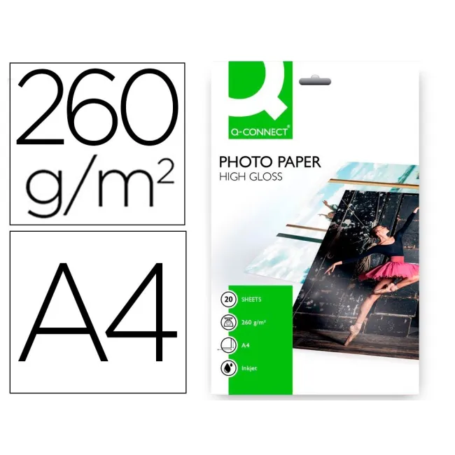 PAPEL Q-CONNECT FOTO GLOSSY KF02163 DIN A4 ALTA CALIDAD DIGITAL PHO...