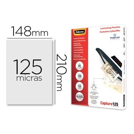 BOLSA DE PLASTIFICAR FELLOWES BRILLO DIN A5 125 MICRAS PACK 100 UNI...
