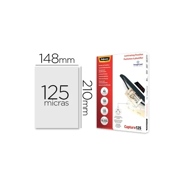 BOLSA DE PLASTIFICAR FELLOWES BRILLO DIN A5 125 MICRAS PACK 100 UNI...