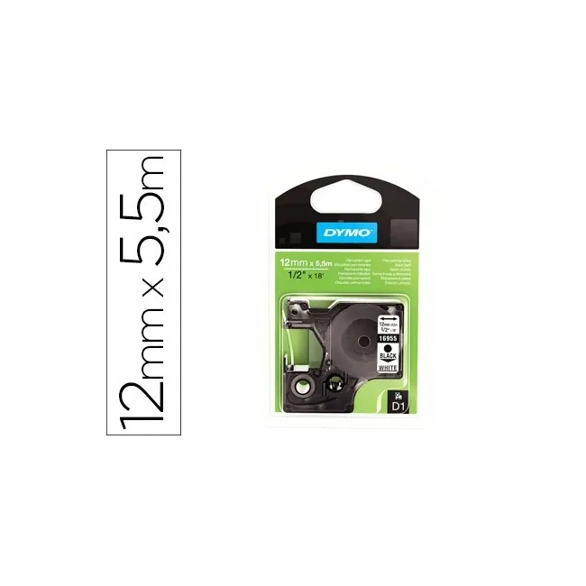 CINTA DYMO NEGRO BLANCO 12MM X 5,5 MT D1 POLYESTER ADHESIVO PERMANENTE
