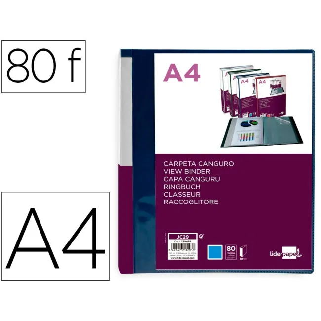 CARPETA LIDERPAPEL 80 FUNDAS CANGURO PP DIN A4 AZUL TRANSLUCIDO POR...