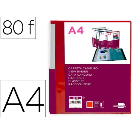 CARPETA LIDERPAPEL 80 FUNDAS CANGURO PP DIN A4 ROJO TRANSLUCIDO POR...