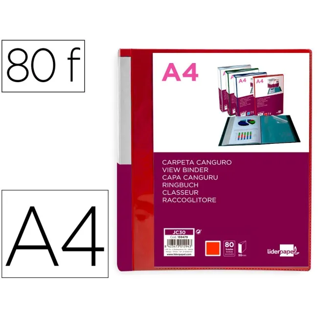 CARPETA LIDERPAPEL 80 FUNDAS CANGURO PP DIN A4 ROJO TRANSLUCIDO POR...