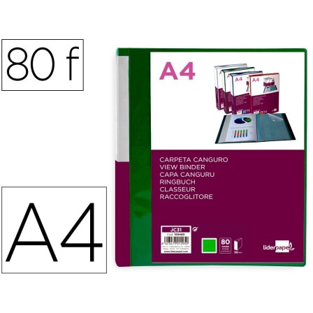 CARPETA LIDERPAPEL 80 FUNDAS CANGURO PP DIN A4 VERDE TRANSLUCIDO PO...