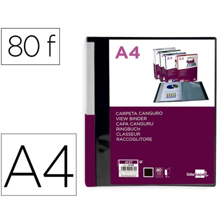 CARPETA LIDERPAPEL 80 FUNDAS CANGURO PP DIN A4 NEGRO OPACO PORTADA ...