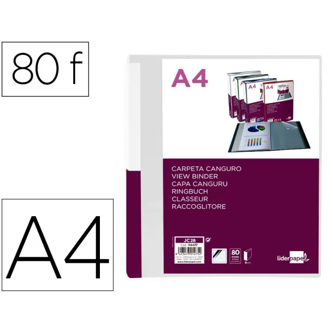 CARPETA LIDERPAPEL 80 FUNDAS CANGURO PP DIN A4 TRANSPARENTEPORTADA ...