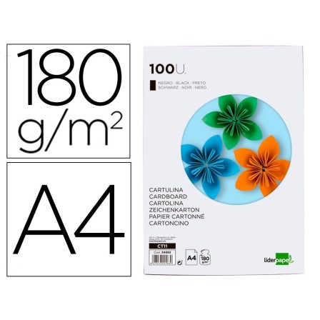 CARTULINA LIDERPAPEL A4 180G/M2 NEGRO PAQUETE DE 100