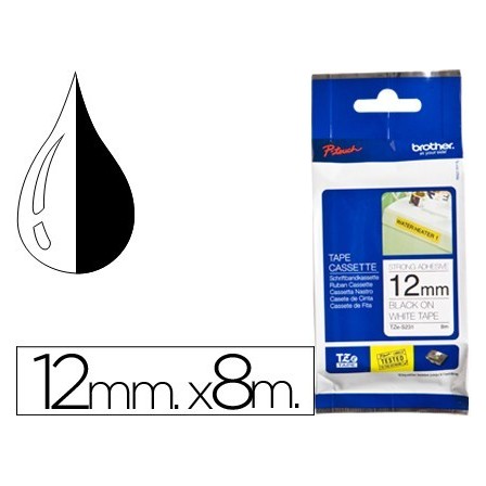 CINTA BROTHER TZE-S231 BLANCO-NEGRO 12MM LONGITUD 8 MT SUPERADHESIVA