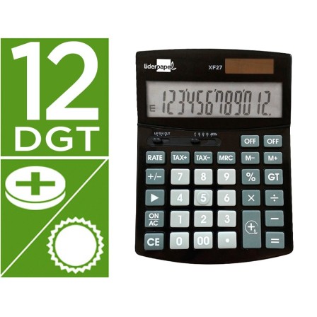 CALCULADORA LIDERPAPEL SOBREMESA XF27 12 DIGITOS TASAS SOLAR Y PILA...