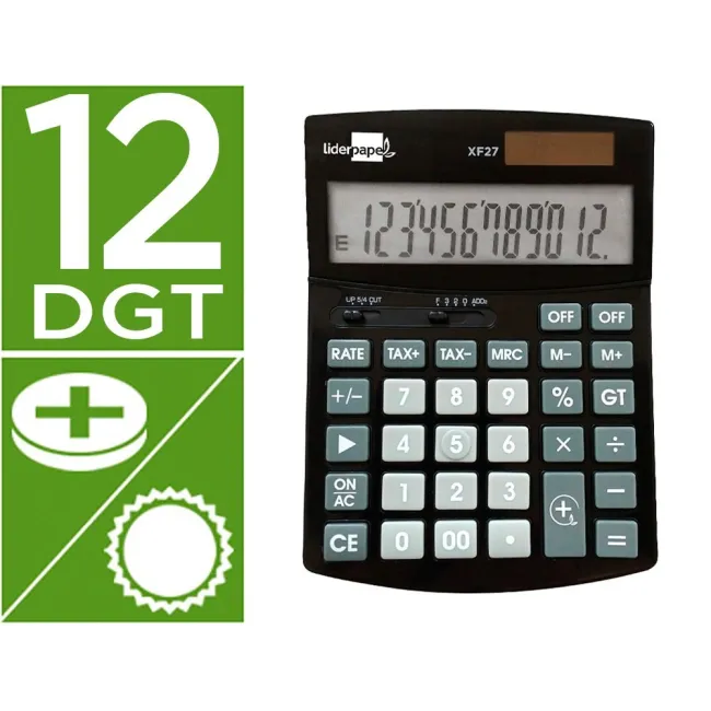 CALCULADORA LIDERPAPEL SOBREMESA XF27 12 DIGITOS TASAS SOLAR Y PILA...