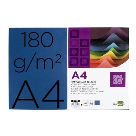 CARTULINA LIDERPAPEL A4 180G/M2 AZUL ULTRAMAR PAQUETE DE 100