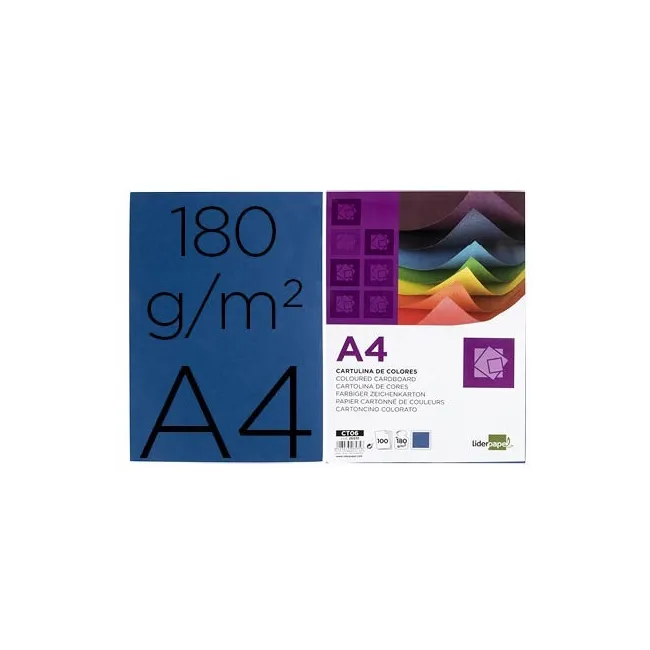 CARTULINA LIDERPAPEL A4 180G/M2 AZUL ULTRAMAR PAQUETE DE 100