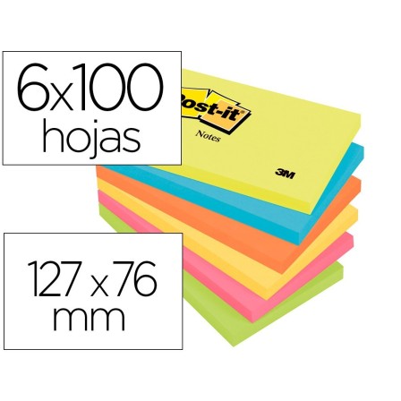 BLOC DE NOTAS ADHESIVAS QUITA Y PON POST-IT 76X127 MM NEON PACK DE ...