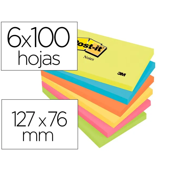 BLOC DE NOTAS ADHESIVAS QUITA Y PON POST-IT 76X127 MM NEON PACK DE ...