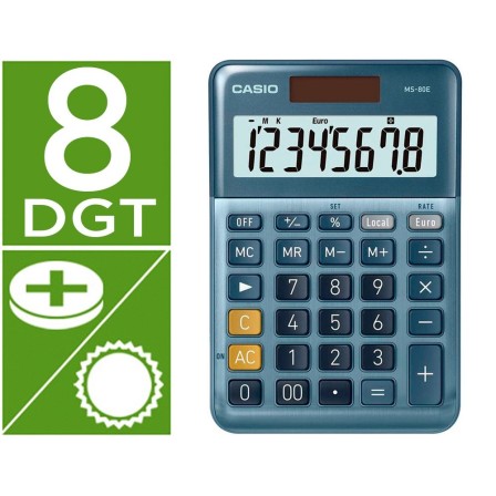 CALCULADORA CASIO MS-80E SOBREMESA 8 DIGITOS TX +/- TECLA DOBLE CER...