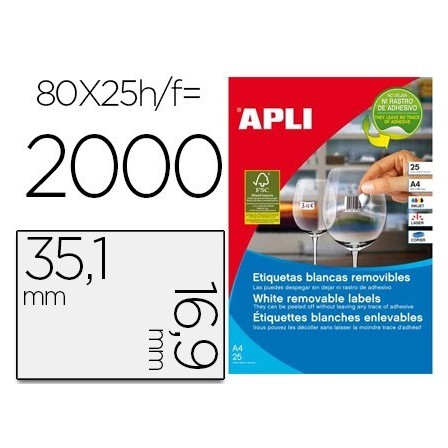 ETIQUETA ADHESIVA APLI 35,6X16,9 MM FOTOCOPIADORA LASER INKJET CAJA...