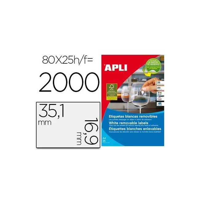 ETIQUETA ADHESIVA APLI 35,6X16,9 MM FOTOCOPIADORA LASER INKJET CAJA...