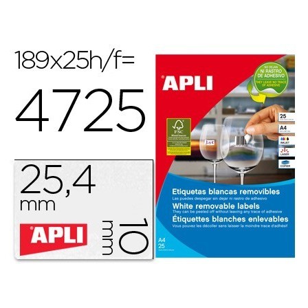 ETIQUETA ADHESIVAS APLI 10198 TAMAÑO 25,4X10 MM REMOVIBLE PARA FOTO...
