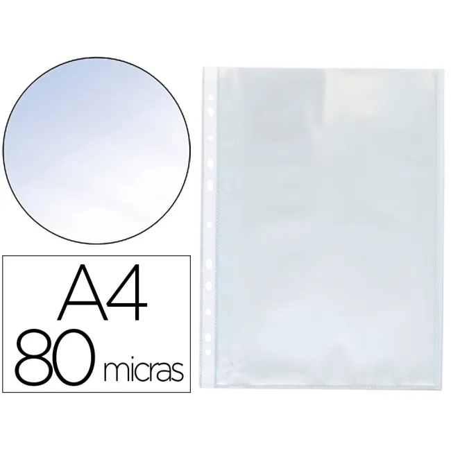 FUNDA MULTITALADRO Q-CONNECT DIN A4 80 MC CRISTAL BOLSA DE 100 UNID...