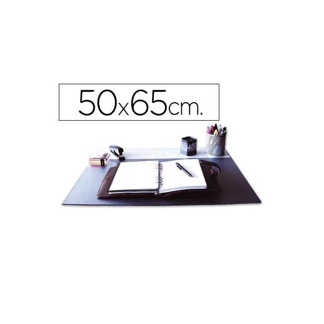 VADE SOBREMESA Q-CONNECT NEGRO CON SOLAPAS TRANSPARENTES -50X65 CM