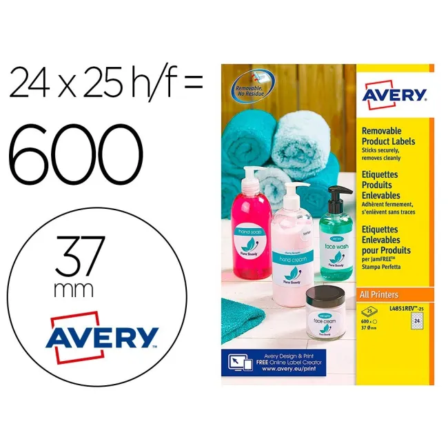 ETIQUETA ADHESIVA AVERY BLANCA REDONDA REMOVIBLE PARA IMPRESORA LAS...
