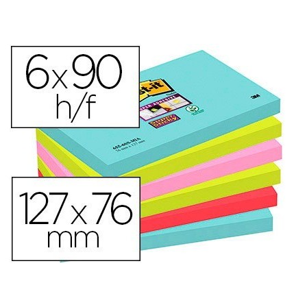 BLOC DE NOTAS ADHESIVAS QUITA Y PON POST-IT SUPER STICKY 76X127 MM ...